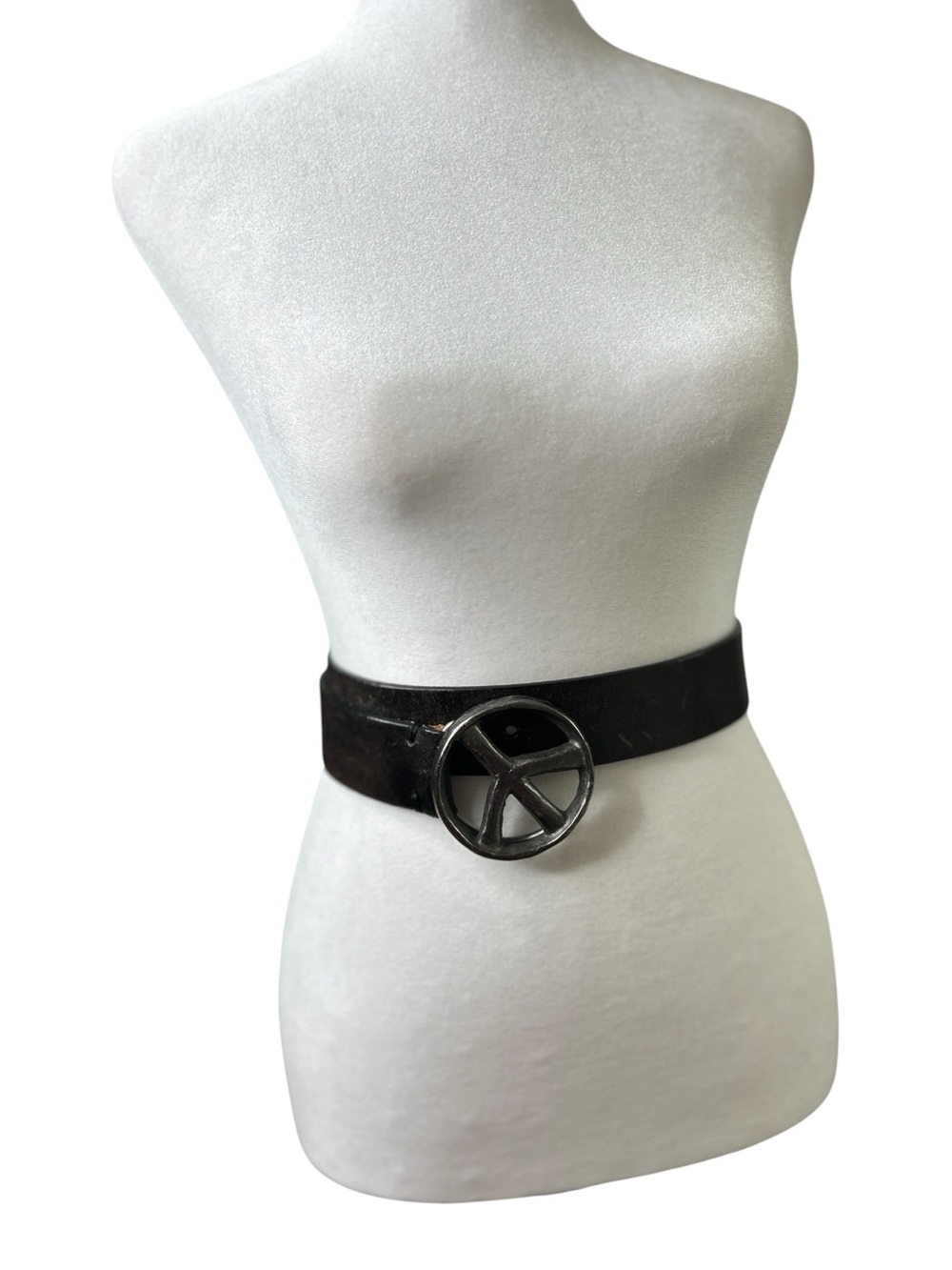 Lucky Brand Vintage Y2K Peace Sign Black Italian Leather Belt Size 30